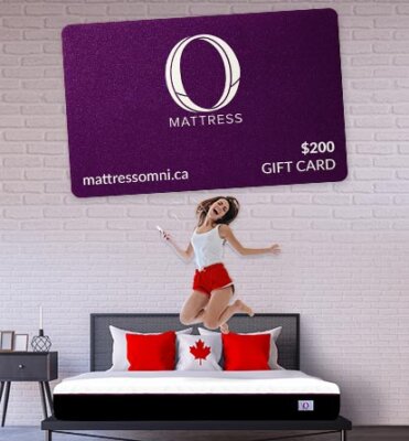 O Mattress Gift Card Banner $200 - Young Lady Jumping in the Bed