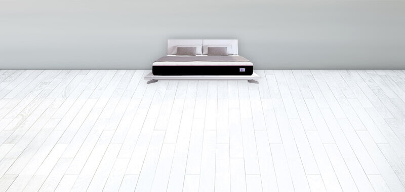 Omni mattress bed - white floor, grey wall room