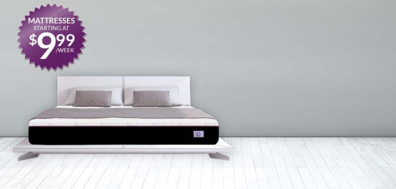 mattress starting at $9,99 a week banner in grey room